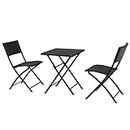 SSWERWEQ Sedia da Pesca 3 Piece Outdoor Patio Bistro Set with Black all Weather Wicker, Folding Table And Chairs