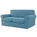 CHUN YI 3 Piece Couch Cover 2 Seater, High Stretch Jacquard Loveseat Sofa Cover, Separate Cushion Sofa Slipcover Replacement Coat, Washable Furniture Protector for Dogs Proof(Medium, Smoky Blue)