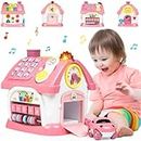 Marstone Toys for 1+ Year Old Girls, Montessori Toddlers Toys with Sound/Lights/Music/Clock/Telephone/Car 6 in 1 Multi-Functional House, Early Educational Birthday Gift for Girl and Boy
