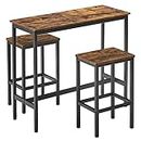 VASAGLE Dining Table Set, Bar Table and Chairs Set, Industrial, Rustic Brown and Black ULBT218B01