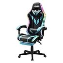 RGB LED Gaming Chair Home Office Computer Racing Desk Massage Seat Bluetooth Speaker PU Leather High Back Recliner Headrest Footrest Black