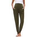 Ladies Maternity Leggings Fashion Solid Color Over The Belly High Waist Pregnancy Trousers Casual Soft Stretchy Comfortable Lounge Pants Maternity Clothing Pregnancy Pants Army Green