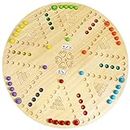 Marble Board Game Wooden Wahoo Board Game Double Side Painted Board Game with 6 Colors 36 Marbles 6 Dice for Adults Family Night Game, 6 and 4 Player (Round)