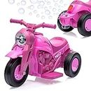 Kids Motorcycle with Bubble Function, Hetoy 6V Battery Powered Ride On Motorbike Toy w/LED Headlights, Music, Pedal, Forward/Reserve, 3 Wheels Electric Bubble Car for Kids 3 and Up Boys Girls, Pink