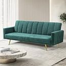 LEVEDE 3 Seater Sofa Bed Convertible, Velvet Loveseat Sofa Couch, Recliner Sofa Lounge with 3 Adjustable Backrest Positions, Spare Bed for Guest, Load Up to 220kg (197cm, Green)