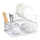 Zollyss Kitchen Dish Rack Drainer | Drying Rack with Removable Drain Board, Rack 2-Tier Large, Size(43L x 31W x 18H cm), Alloy Steel, (White)