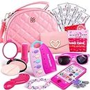 Pretend Play Makeup Set for Girls - Little Girls Purse Cute Fake Cosmetics Toy with Pink Bag Cell Phone Wallet Money Credit Card Accessories Birthday & Christmas Gifts for Girls Kids Ages 3,4,5,6,7,8