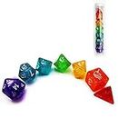 Bescon Unicorns Rainbow Sparkled Polyedral D&D Dice Set di 7 dadi da gioco di ruolo colorati RPG, 7 pezzi