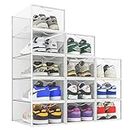 12 Pack Shoe Storage Bins, Clear Plastic Stackable Shoe Organizer for Closet, Space Saving Foldable Shoe Rack, Shoe Box Sneaker Holder Container