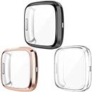Wepro Screen Protective Case Compatible with Fitbit Versa 2 Smartwatch, 3-Pack Soft TPU Full Cover Cases for Fitbit Versa 2 Watch, Clear/Black/Rosegold