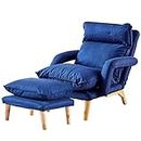 TUKAILAi Poltrona relax moderna con poggiapiedi, funzione reclinabile, poltrona con sgabello, per le orecchie, poltrona lounge con poggiapiedi, poltrona imbottita per rilassarsi, blu