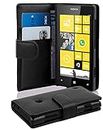 Cadorabo Funda Libro para Nokia Lumia 520 en Negro DE Caviar - Cubierta Proteccíon de Cuero Sintético Liso con Tarjetero y Función de Suporte - Etui Case Cover Carcasa