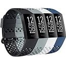 AK Pack 4 Compatible for Fitbit Charge 3 Strap/Fitbit Charge 4 Straps, Breathable Air hole Silicone Replacement Accessory Wristband for Fitbit Charge 3/Charge 4 (01 Black+White+Grey+Navy Blue, L)
