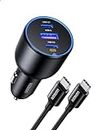 UGREEN 130W USB C Car Charger, 3 Port Car Charger PD3.0/QC4.0/PPS, Car USB Charger with LED Light, Compatible with MacBook, iPad, iPhone 15 Pro Max, Galaxy S24/S23/S22 (100W USB C Cable Included)