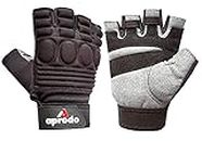 Aprodo Sports Leather Fitness Gloves Gym Workout Gloves with Padded Knuckle Protector (Pack of 1 Pair) (Black and Grey, X-Large)