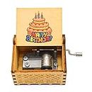 EITHEO Wooden Uniq Carved Hand Crank Happy-Birthday-Cake Theme Music Box