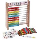 Wooden Abacus for Kids Math with 100 Counting Sticks and Numbers Cards, Educational Math Games Preschool Learning Toys for Preschoolers 1st 2nd Grade Children 5 6 7 8 Year Olds Homeschool Supplies