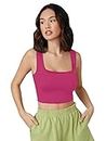Aahwan Pink Solid Ribbed Square Neck Tank Top for Women's & Girls' (168_Pink_M)