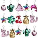 Outee Sequin Keychain 15 Pcs Flip Sequin Keychain for Mermaid Tail Clover Cat Animals Shape Party Supplies Favors for Kids Adults Party Events Gift 15 Different Designs, Xmas Gift