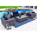 AKOYA Outdoor Essentials Malmo 4 Piece Outdoor Patio Conversation Sofa Set (L) Wicker/Rattan | 28 H x 97 W x 35 D in | Wayfair M0401-GRAY-SCNY