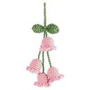 Rear View Mirror Hanging Accessories, Cute Car Accessories for Women, Bellflower Hand Knitted Car Pendant, Mirror Hanging Accessories for Your Car (Pink)