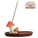 Cute Mushroom Incense Holder with 30 Incense Sticks, Handmade Incense Stick Burner, Nature Theme Incense Tray, Adorable Home Decoration Accessories(Brown)