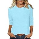 oelaio 3/4 Sleeve Tops for Women 2024 Clearance Deals,Women's Half Sleeve T Shirts Fashion Round Neck Oversized Loose Tops,Light Blue,X-Large