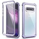 Dexnor Case for Samsung Galaxy S10 Plus S10+ 360 Full Body 3 Layers Protection Cover Shockproof Bumper Crystal Clear Slim Anti-Scratch Back Panel with Built-in Screen Protector - Purple