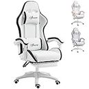 Vinsetto Racing Gaming Chair, Reclining PU Leather Computer Chair with 360 Degree Swivel Seat, Footrest, Removable Headrest and Lumber Support, White and Black