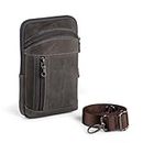 Hengwin Leather Cell Phone Pouch fits for iPhone 15 14 Plus 11 Pro Max XR Samsung Galaxy A14 A54 S23+ Note 20 Ultra 9 8 Shoulder Holster Crossbody Case with Belt Clip Messenger Bag Waist Purse (Grey)