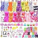 76 Pcs Doll Clothes and Accessories Compatible with Barbie Dolls, 16 Dresses + 10 Handbag + 20 Shoes + 30 Jewelry Accessories, Outfits Necklace Mirror Earring Crown Hanger for 11.5 Inches Girl Doll