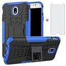 Phone Case for Samsung Galaxy J7 Pro J730G with Tempered Glass Screen Protector Cover and Stand Kickstand Hard Rugged Hybrid Protective Cell Accessories Glaxay J7pro J 7 2017 7J J730F Cases Black Blue