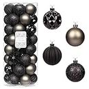Every Day is Christmas Ornaments, Shatterproof Christmas Tree Ornament Set, Christmas Balls Decoration 50 Count (2.24"/57mm, Black Grey)