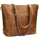 S-ZONE Vintage Genuine Leather Shoulder Tote Bag for Women Purse Handbag with Back Zipper Pocket Large