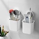 Punch-Free Toothbrush Holder Wall Mount Holder, Multiuse Wall Holder for Toothbrushes, Toothpaste, Shaver, Razor and Makeup Brush (Pack of - 2)