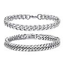 Mens Bracelets Curb Chunky Chains : Cuban Bracelet 2 Pack 9mm Silver Hand Chains Stainless Steel Hip Pop Rapper Unisex Jewelry Gift