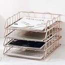 Jolitac Rose Gold 4-Tier Stackable Paper Tray Desk Organizer, Workspace Decorative Stacking Rack Supplies Holder, Metal Letter Trays for File Documents in Home & Office (Rose Gold)