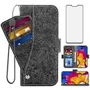 Asuwish Compatible with LG V40 ThinQ Wallet Case Tempered Glass Screen Protector Card Holder Stand Flip Leather Phone Cover for LGV40 Storm V 40 Thin Q V40ThinQ LG40 40V 40ThinQ Women Men Black