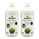 AloePro Aloe Vera Juice - Pure Inner Leaf, Vegan, Cruelty Free, Max Strength 1000ml - Twin Pack