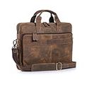 KomalC 16 Inch Leather briefcases Laptop Messenger Bags for Men and Women Best Office School College Satchel Bag (Distressed Tan)