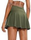 SANTINY Pleated Tennis Skirt for Women with 4 Pockets Women's High Waisted Athletic Golf Skorts Skirts for Running Casual, Army Green, X-Large