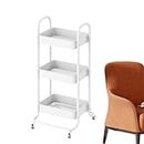 Small Utility Cart with Wheels - 3-Tier Rolling Storage Cart - Rotating Mobile Storage Rack with 4 Wheels for Bathroom, Kitchen, Bedroom Foccar