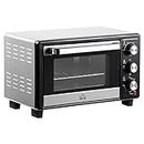 HOMCOM Mini Oven, 16L Countertop Electric Grill, Toaster Oven with Adjustable Temperature, 60 Min Timer, Crumb Tray, Baking Tray, Wire Rack, Tray Handle, 1400W, Silver