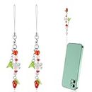 Amaxiu 2pcs Cute Strawberry Phone Charm, Delicate Aesthetic Charm Cell Phone Charms Strap Mobile Phone Pendant Red Strawberry Flower Phone Charm Phone Accessories for Phone Bag Keychain Camera