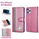 Case For iPhone 14 13 12 11 X Xr 7 8+ Bling Leather Wallet Flip Card Stand Cover