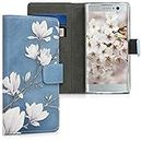 kwmobile Wallet Case Compatible with Sony Xperia XA2 Case for Phone - Magnolias Taupe/White/Blue Grey