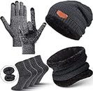 Gadgets Appliances Women's Fleece Hat (Beanie Cap Gloves Socks Set_Black, Grey_Free Size)