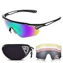 Snowledge Cycling Glasses for Men Women with 5 Lenses,TR90 Unbreakable Sport Sunglasses for Men for Cycling,UV400 Polarized Sunglasses