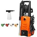 Goplus 3500PSI Electric Pressure Washer, 2.6GPM 1800W Portable High Power Washer Machine w/4 Nozzles for Car Fence Patio Garden Cleaning (Orange)