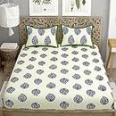 My Handicraft India Present Indian Tradition Jaipuri Print100%Cotton Queen/Double/King Bedsheet 100% Cotton Bedsheet with 2 Pillow Cover (Green)
